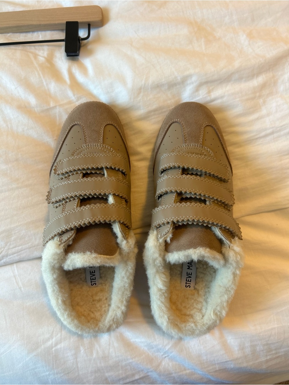 Steve Madden Tan Faux-Shearling Strap Shoes